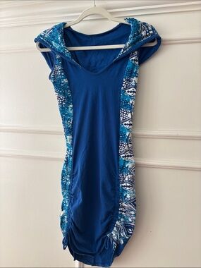 Oralia Freedom Blue Hooded Sleeveless Women’s Dress with Patterned Side Panels